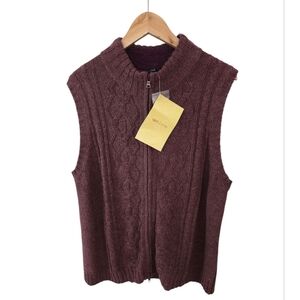 NWT Denim & Co QVC Burgundy Full Zip Cable Sweater Vest Size 1X